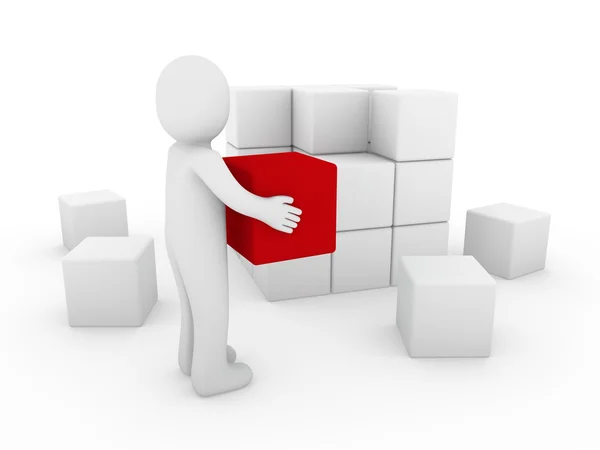 Человека Куб Коробка Красный Белый Успех Бизнеса Изолированы — стоковое фото