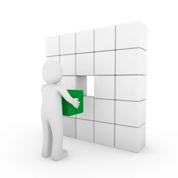 3d cubo umano verde bianco — Foto Stock