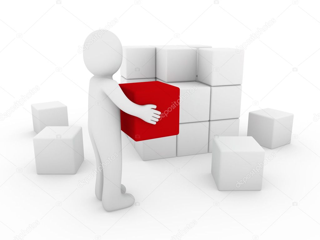 3d human cube box red white success business isolated