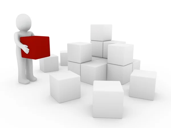 Caixa Cubo Humano Vermelho Branco Sucesso Negócio Isolado — Fotografia de Stock