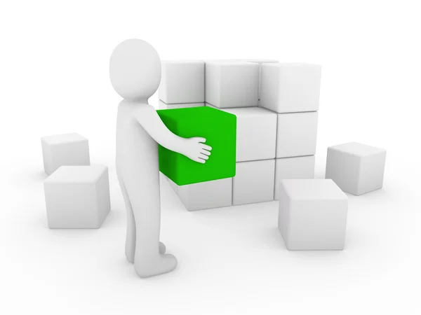 Lidské Cube Box Zelené Bílé Úspěch Podnikání Izolované — Stock fotografie