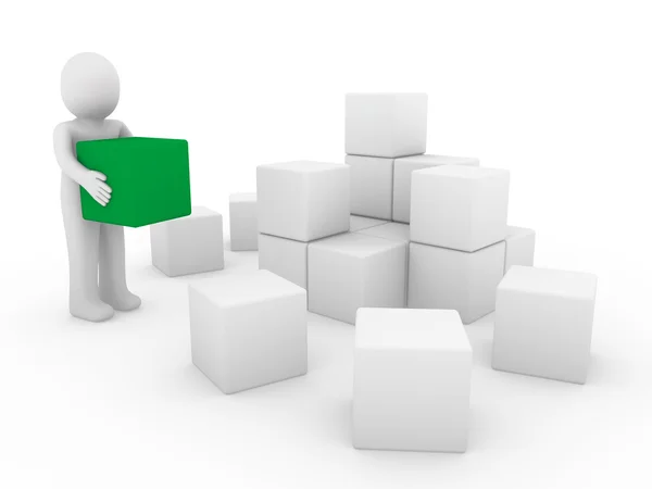 3d человеческий куб коробка зеленая белая — стоковое фото
