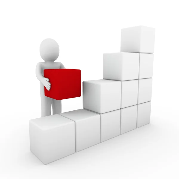 Κύβου Ανθρώπινη Κόκκινο Κουτί Λευκό Επιτυχία Επιχειρήσεων Απομονωθεί — Φωτογραφία Αρχείου