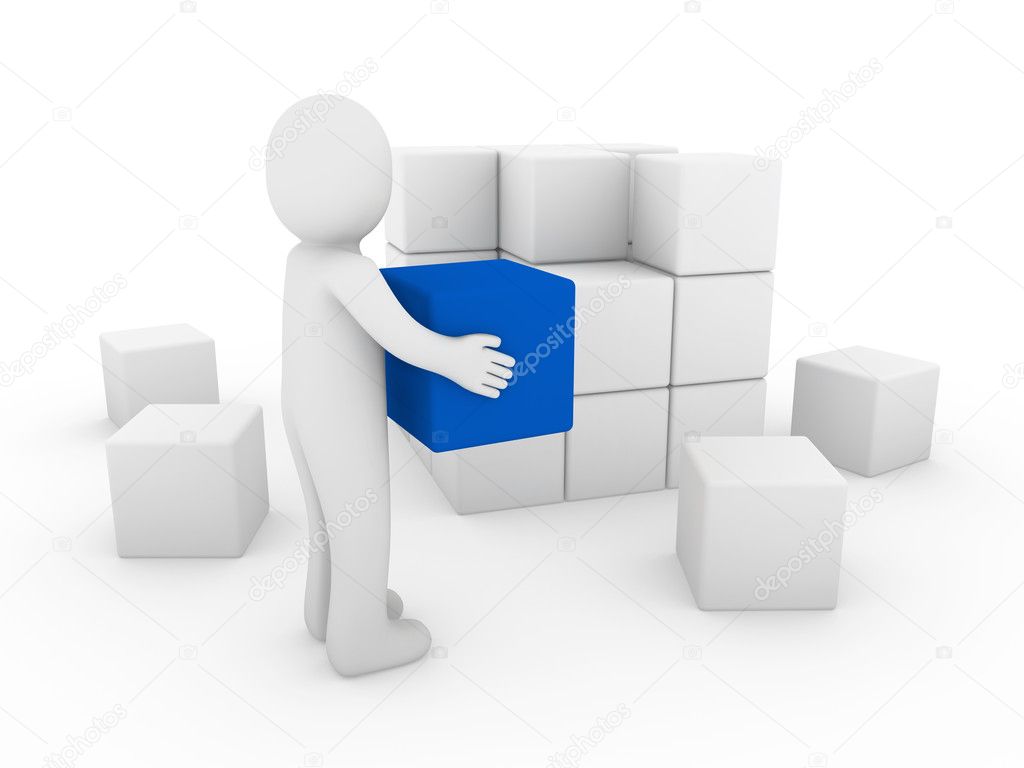 3d human cube box blue white success business isolated