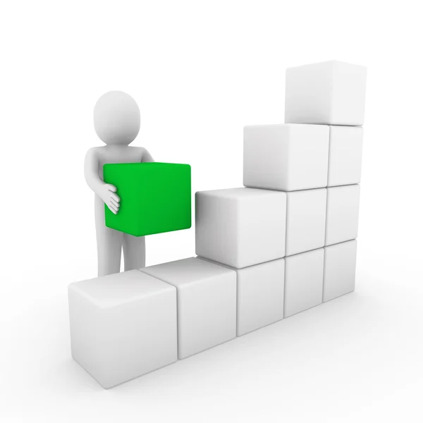 3d human cube box green white — Stock Photo, Image
