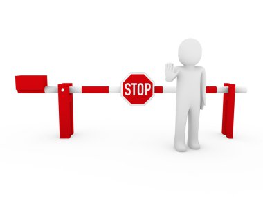 3d human stop barrier red warning white clipart