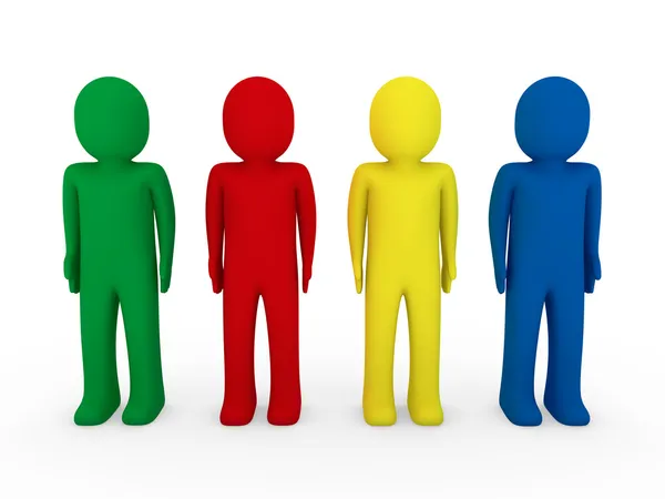 3d human team blau rot grün gelb — Stockfoto