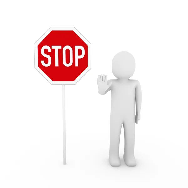 3d human stop red sign white — Stock Photo, Image