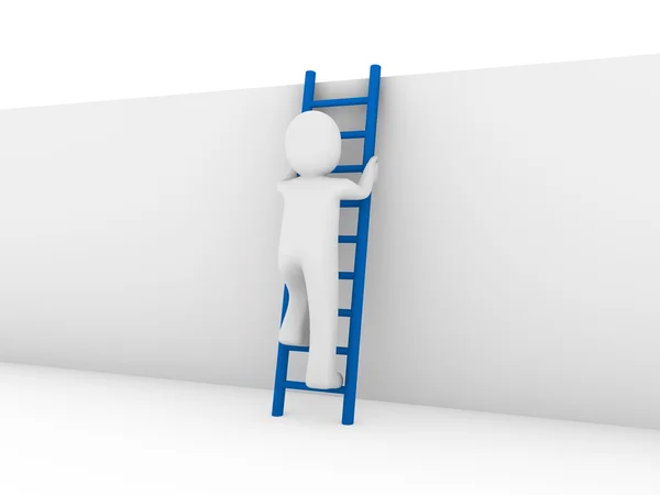Человека Лестницы Стены Успеха Бизнеса Синего Цвета — стоковое фото