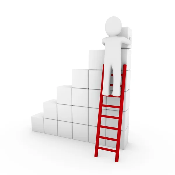 Человека Кубическая Лестница Красный Белый Успех Бизнеса Изолированы — стоковое фото