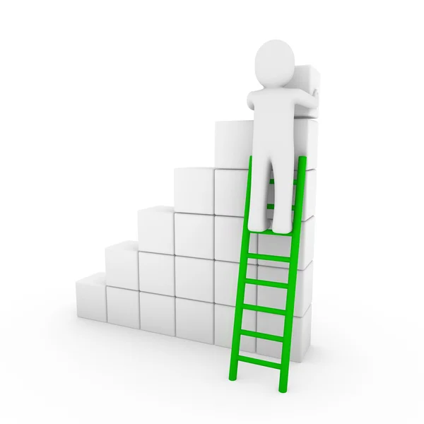 Humano Cubo Escada Verde Branco Sucesso Negócio Isolado — Fotografia de Stock