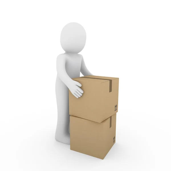 3d human carton package shipping — Stock Photo, Image