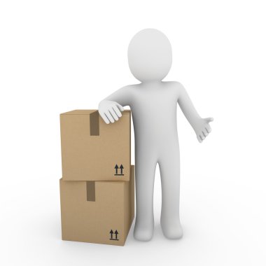 3d, human, shipping, transport, container, box, package, man clipart