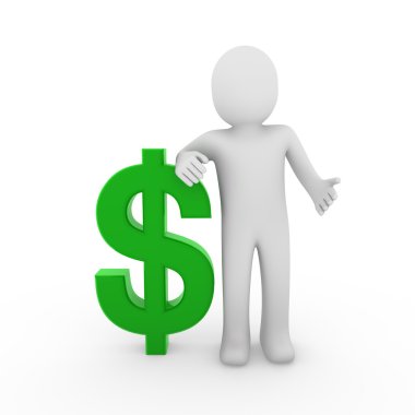 3d, human, dollar, finance, green, symbol, business, white clipart