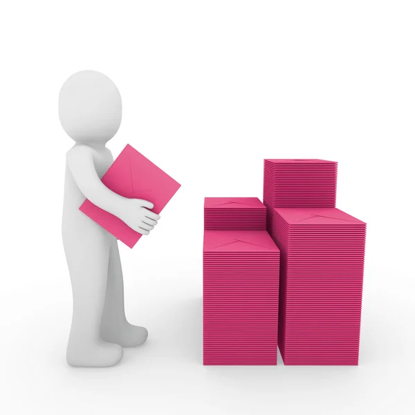 3d carta humana caixa de correio rosa — Fotografia de Stock