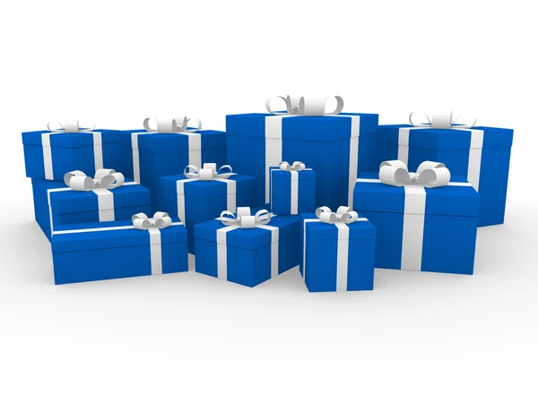 3d 蓝白色礼品盒 — 图库照片