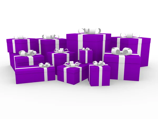 3D-s lila, rózsaszín, fehér ajándék doboz — Stock Fotó