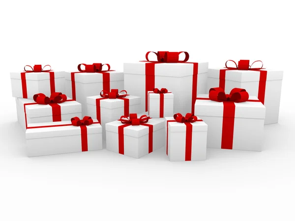 3d scatola regalo bianca rossa — Foto Stock