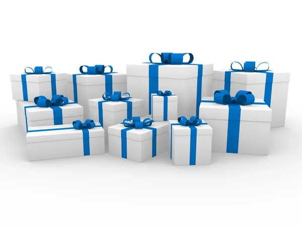 3d azul caixa de presente branco — Fotografia de Stock