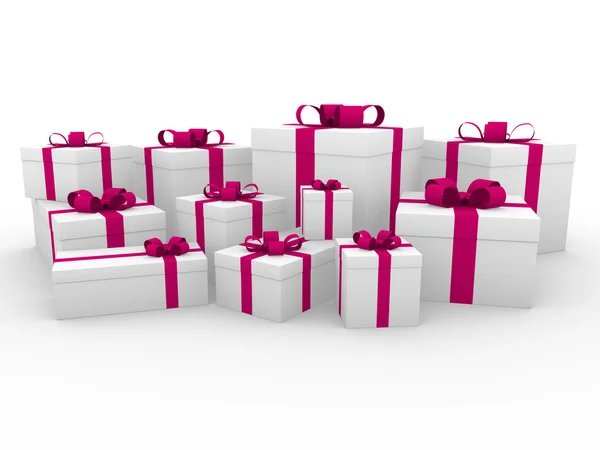 3d rosa caixa de presente branco vermelho — Fotografia de Stock