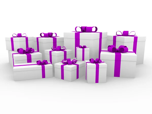 3d 紫色粉红色白色礼品盒 — 图库照片