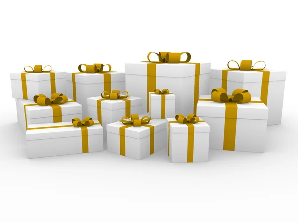3d oro giallo scatola regalo bianca — Foto Stock