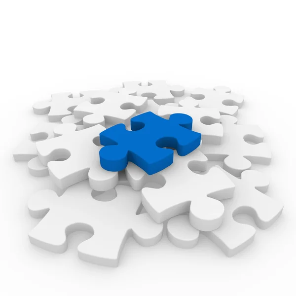 3d puzzle azul branco — Fotografia de Stock