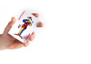 Man with a wild card in his hand clipart