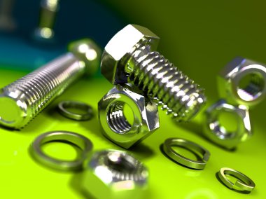 Bolt and nut, green background clipart