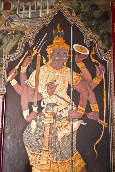 Kunst thai schilderij op de muur in de tempel — Stockfoto