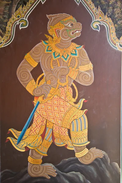 Kunst thai schilderij op de muur in de tempel — Stockfoto