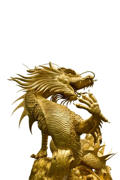 Estátua de dragão dourado colorido no fundo branco — Fotografia de Stock