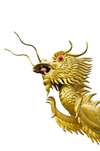Estatua de cabeza de dragón dorado sobre fondo blanco — Foto de Stock