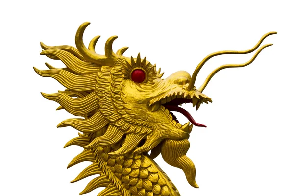 Statue tête de dragon doré sur fond blanc — Photo