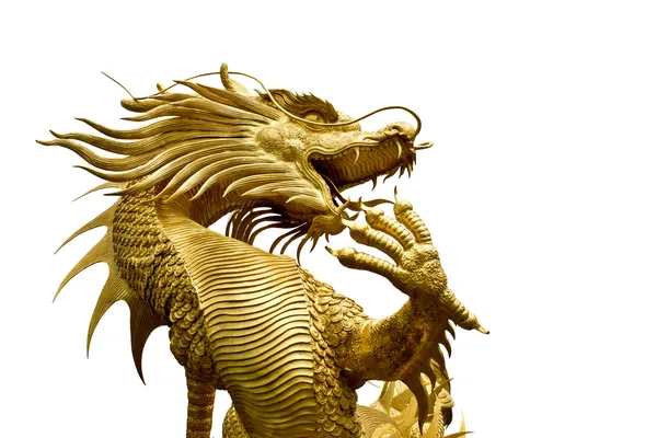 Barevné zlatý drak socha na bílém pozadí — Stock fotografie