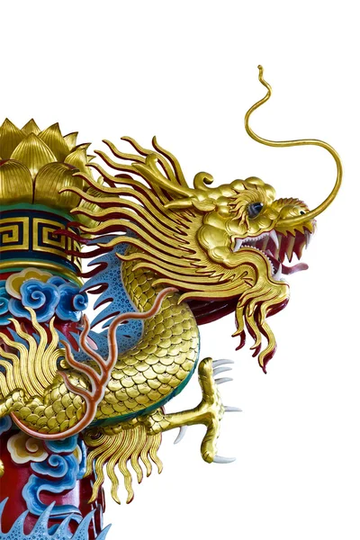 Estátua de dragão dourado no fundo branco — Fotografia de Stock