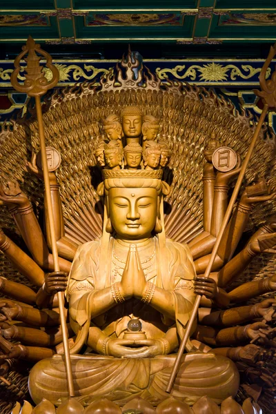 Thousand Hands God Image Make Wood Carving Chinese Art Thailand — Stock Photo, Image
