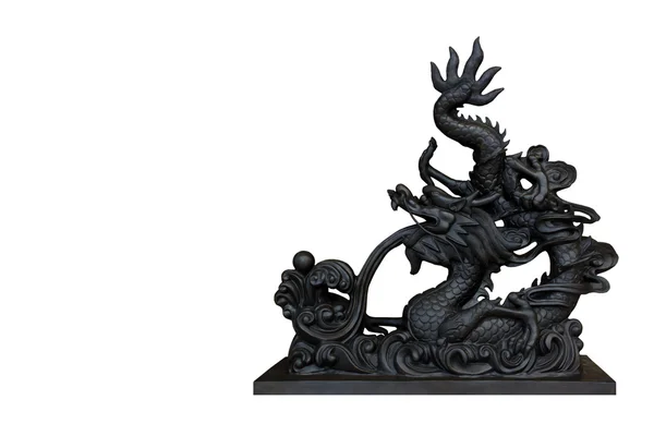 Скульптура Черного Дракона Изолирована Белом Фоне — стоковое фото