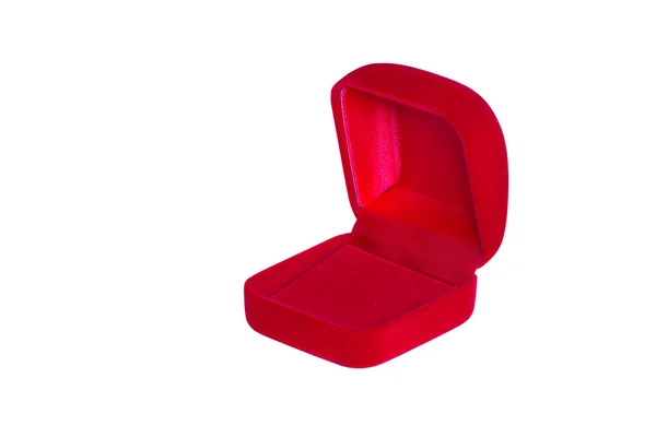白い背景上に分離されて開いている赤いベルベット ボックス — ストック写真