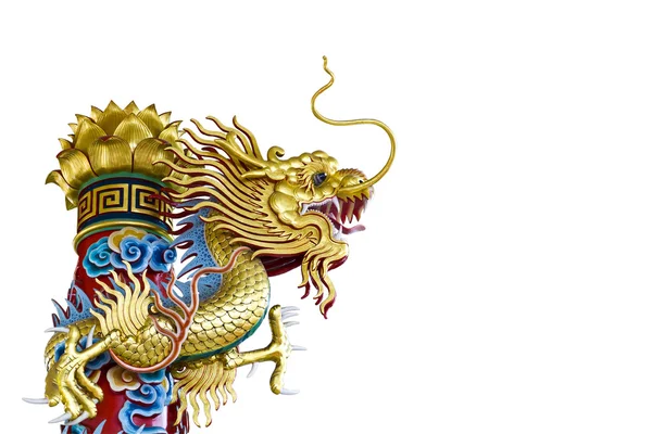 Gouden Draak Standbeeld Chinese Tempel Chonburi Provincie Thailand — Stockfoto