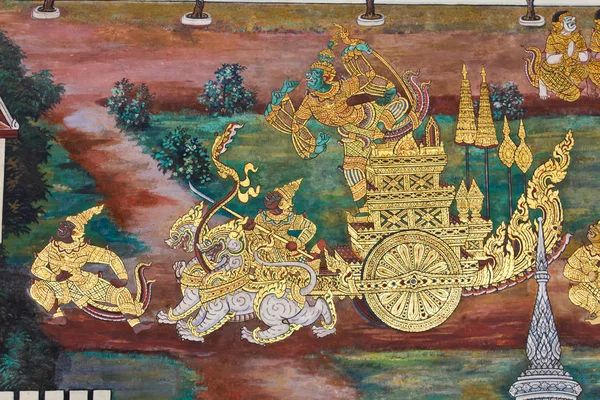 Arte thai pittura su parete nel tempio wat phra kaeo — Foto Stock