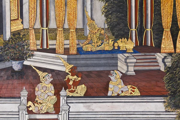 Arte tailandesa pintura na parede no templo wat phra kaeo — Fotografia de Stock