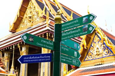 Tourist guidepost in temple wat phra kaeo Thailand clipart