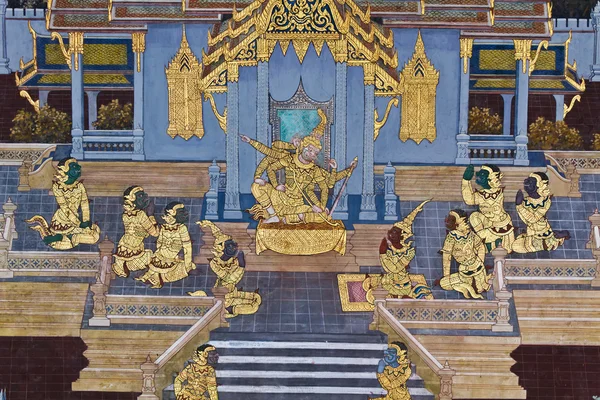 Arte tailandesa pintura na parede no templo wat phra kaeo — Fotografia de Stock