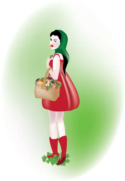Gadis dengan jamur dan berrie - Stok Vektor