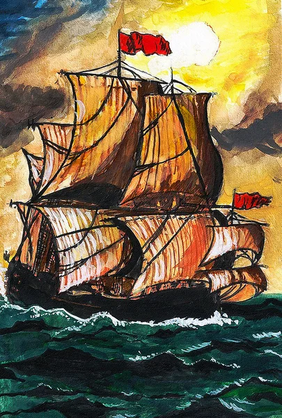 Fregatten, seglar över vågorna. — Stockfoto