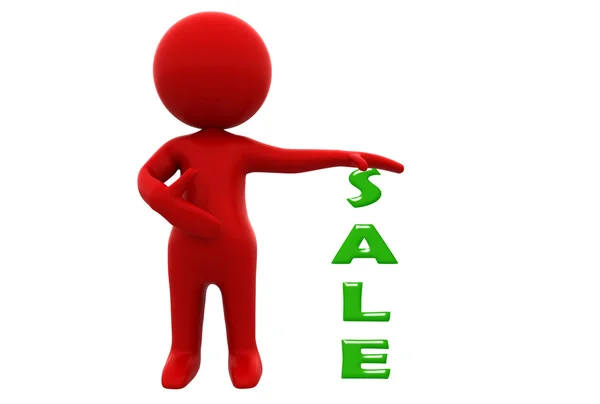 Rode karakter met verkoop tekst — Stockfoto