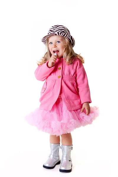 Gyönyörű édes totyogó lány rúzs — Stock Fotó
