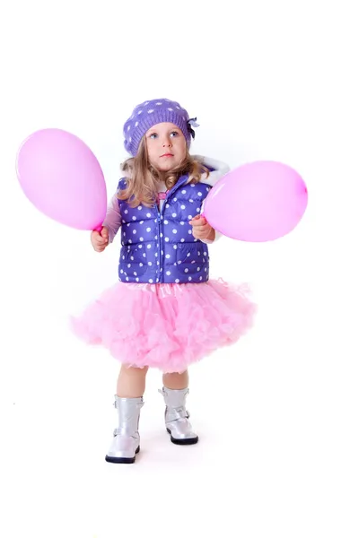 Menina divertida com balões rosa — Fotografia de Stock