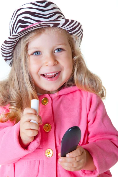 ファッショナブルな幼児の女の子の笑顔の肖像画 — ストック写真